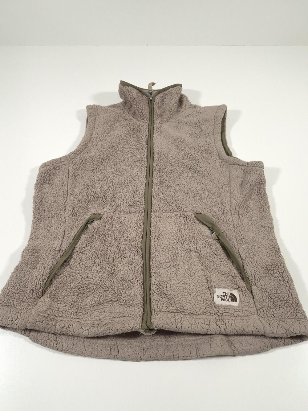 The North Face Vest Womens Large Beige Sherpa Fleece Full Zip Pockets NF0A48L0